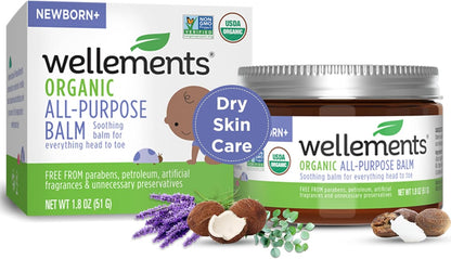 Wellements Organic All Purpose Balm for Babies and Kids (1.8 Fl Oz) | Gentle and Soothing All Over Baby Ointment* for Dry, Chafed and Sensitive Skin | Free from Petroleum, Parabens and Fragrances