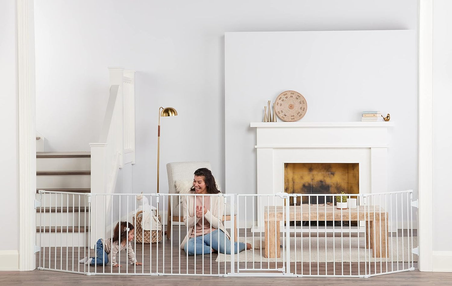 Regalo Safety 192" Super Wide Baby Gate & Play Yard, 2-in-1 Convertible Extra Wide Safety Barrier, Hardware Mounted for Toddlers & Pets, Tested & Safe for 30 Years, American Designed & Owned, White