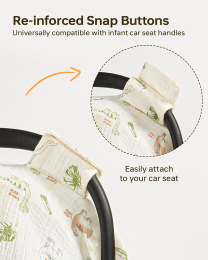 100% Muslin Cotton Car Seat Cover for Baby, Soft Breathable Car Seat Canopy, Universal Infant Carseat Cover Sun Protector, Lightweight Summer Stroller Cover for Boys Girls - Strawberry