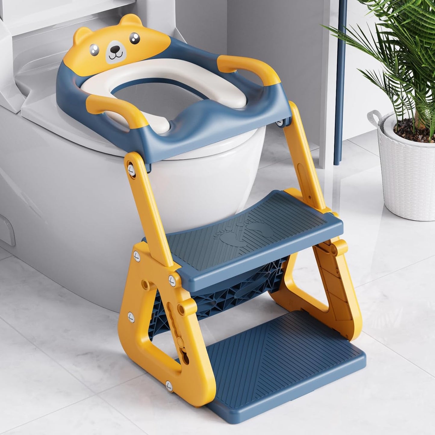 Orzbow Potty Training Seat | Upgrade Toddler Potty Training Toilet with Step Stool, 2-in-1 Stability Toilet Seat for Boys Girls | with Splash Guard, Anti-Slip Pad, Ladder, and Height Adjustable, Pink