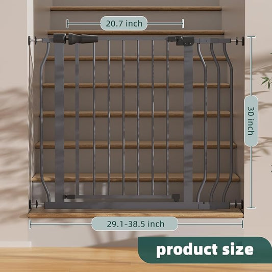 Elevon Wide Adjustable Dog Gate, 29.1-38.5 Inch Width, 30 Inch Tall Pressure Mount Pet Barrier for Stairs & Doorways, Grey