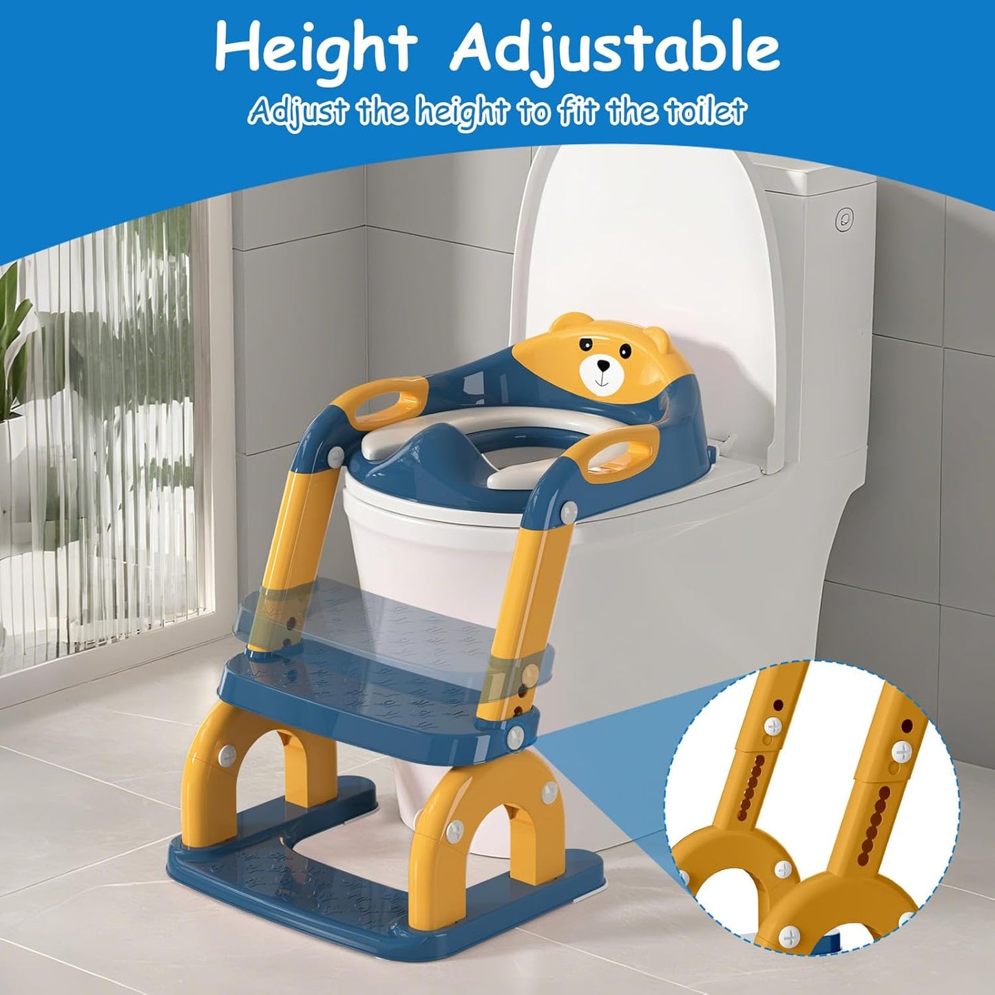 Potty Training Seat with Step Stool for Toddlers - Upgrade 2-in-1 Toilet Seat Toilet Ladder for Kids Children Boys Girls, Anti-Slip Pad & Adjustable Height with Waterproof - Pink