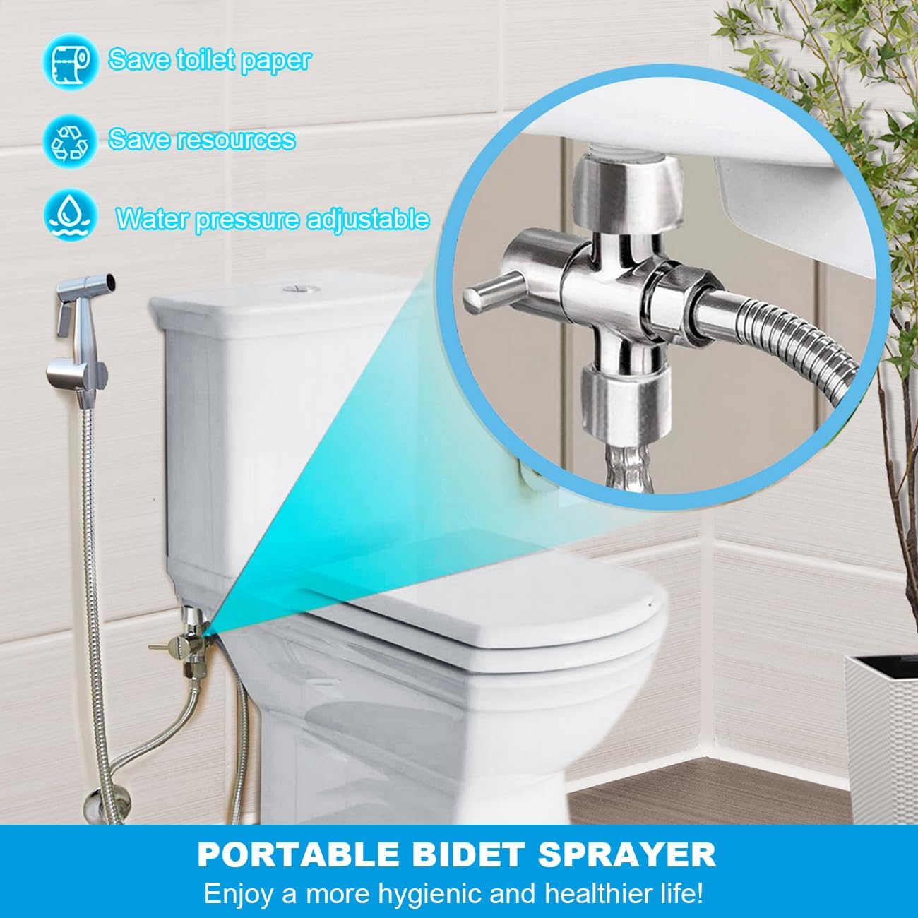 Handheld Bidet Sprayer for Toilet, Adjustable Stainless Steel Bathroom Bidet Sprayer Attachment Set with Hose for Baby Cloth Diaper, Leakproof High Pressure Toilet Muslim Shower Jet