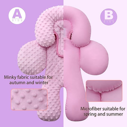 Pro Goleem Infant Car Seat Head Neck Body Support, Ultra-Soft Minky and Microfiber Car Seat Strap Pads, Perfect for Stroller, 2-in-1 Reversible, Girls, Pink