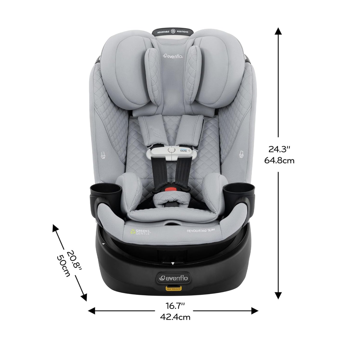 Evenflo Revolve360 Slim 2-in-1 Rotating Car Seat with Green & Gentle Fabric (Travertine)