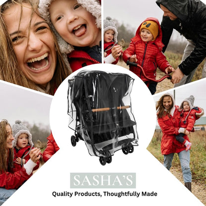 Rain Cover for Zoe Twin Double Stroller by SASHA'S, Zipper Access, Maximum Coverage, Weather Shield (Stroller not Included)