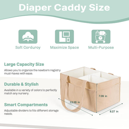 Baby Diaper Caddy Organizer - Portable Nursery Storage Basket for Newborn Essentials, Foldable Diaper Bag Organizer for Baby Shower Gifts and Registry Must-Haves, Car Organizer with Dividers (Blue)