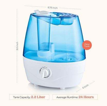 Cool Mist Humidifier - 2.2L Water Tank, for Bedroom, Baby, Quiet Ultrasonic Air Vaporizer, Adjustable Mist Level, 360 Nozzle Rotation, Auto-Shut Off, Large Area Humidifiers Easy Fill and Clean (Grey)