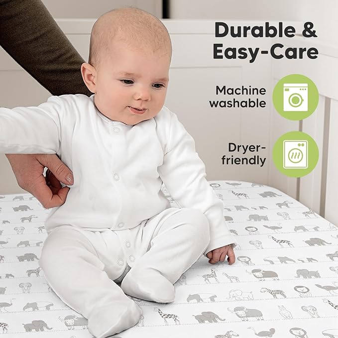 KeaBabies 2-Pack Organic Crib Sheets for Boys, Girls - 52x28 Fitted Crib Mattress Sheet Neutral, Breathable Jersey Cotton Cover for Baby Bed, Toddler Mattress, Soft & Cute Prints (Savannah)