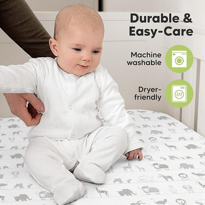 KeaBabies 2-Pack Organic Crib Sheets for Boys, Girls - 52x28 Fitted Crib Mattress Sheet Neutral, Breathable Jersey Cotton Cover for Baby Bed, Toddler Mattress, Soft & Cute Prints (Savannah)