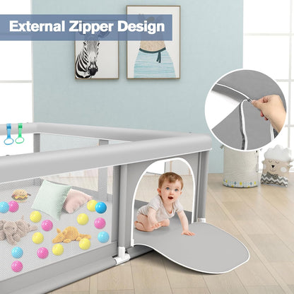 Large Baby Playpen for Babies and Toddlers, Playpen 74×50, Large Baby Play Yards Indoor & Outdoor, Sturdy Safety Baby Play Pen with Soft Breathable Mesh, Toddlers Activity Center with Anti-Slip Base