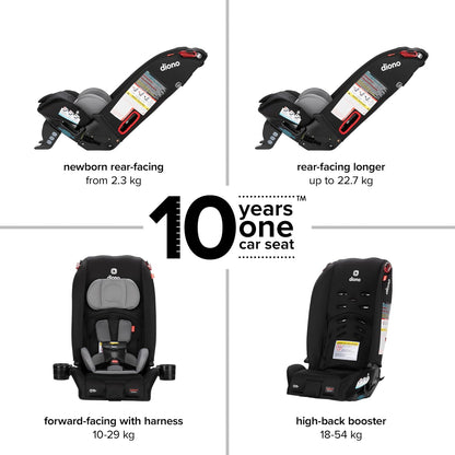 Diono Radian 3R, 3-in-1 Convertible Car Seat, Rear Facing & Forward Facing, 10 Years 1 Car Seat, Slim Fit 3 Across, Jet Black