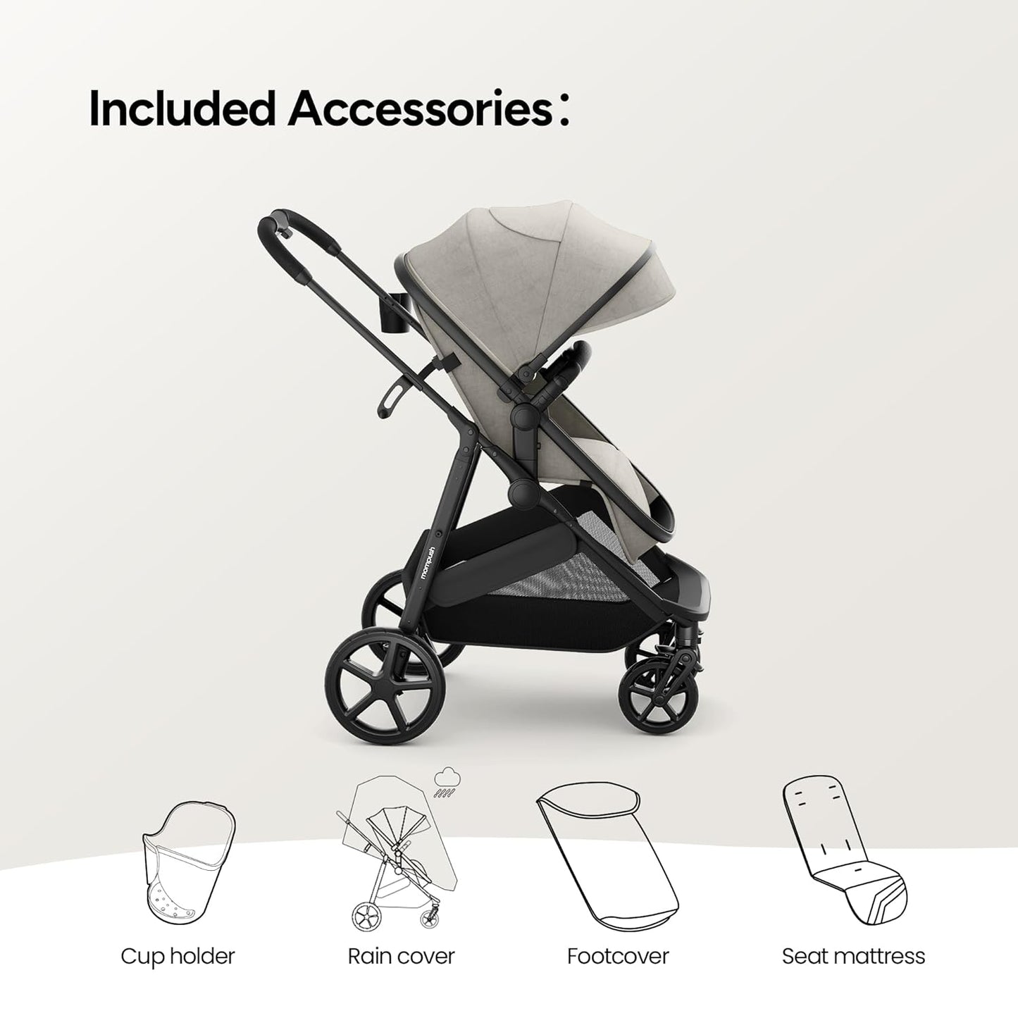 Mompush Baby Stroller, Convertible 2-in-1 with Bassinet Option, Infant Car Seat Compatible, Includes Adapter - Sturdy Full-Size Infant Stroller for Family Adventures