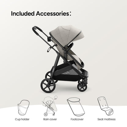 Mompush Baby Stroller, Convertible 2-in-1 with Bassinet Option, Infant Car Seat Compatible, Includes Adapter - Sturdy Full-Size Infant Stroller for Family Adventures