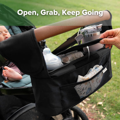 haakaa Universal Stroller Organizer - Black, Single Cup Holder, Stroller Caddy Accessories with Shoulder Strap & Extra Non-Slip Stroller Hook, Fits Most Strollers