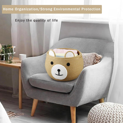 PandaEar Cotton Rope Baby Basket, Baby Gift Basket Nursery Laundry Organizer with Cute Bear Design for Storage Infant Newborn Essentials, Diaper Caddy with Handle (Pink)