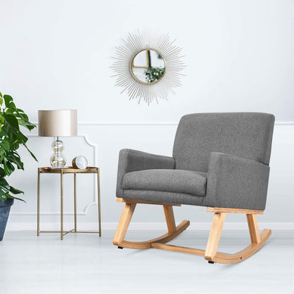 Giantex Upholstered Rocking Chair, Nursery Rocking Chair w/Widened Back, Machine-Washable Seat Cushion Cover, Solid Rubber Wood Frame, Glider Rocker Accent Chair for Living Room, Bedroom, Beige