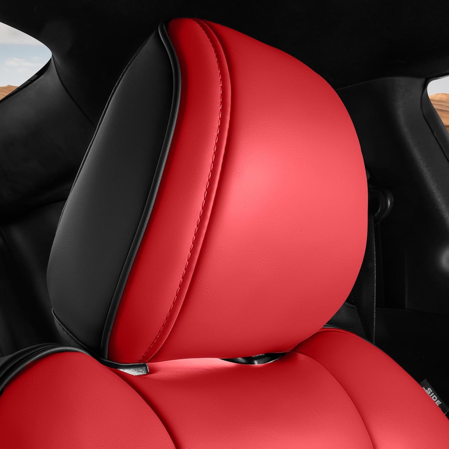 Custom Fit Ford Mustang Convertible Seat Cover 2015 2016 2017 2018 2019 2020 2021 2022 2023 2024 2025 2026, Faux Leather Car Seat Cover Full Set (Convertible-Red+Balck)