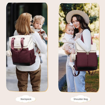 LOVEVOOK Diaper Bag Backpack,Diaper Tote Bag with Insulated Pockets,Baby Bag for Girl Boy with Changing Pad,Large Baby Diaper Bag with Pacifier Case,Anti-Theft Travel Backpack for Women,Red-White
