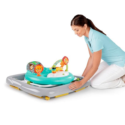 Bright Starts Zig Zag Zebra Baby Walker with Steering Wheel, Lights & Songs, Easy Fold Frame for Storage, Height Adjustable, Ages 6 Months +