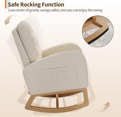 GarveeHome Nursery Rocking Chair with Adjustable Footrest, Teddy Fleece Upholstery, Sturdy Wooden Legs & High Backrest, Comfortable Glider Rocking Chair for Living Room or Bedroom, Pink