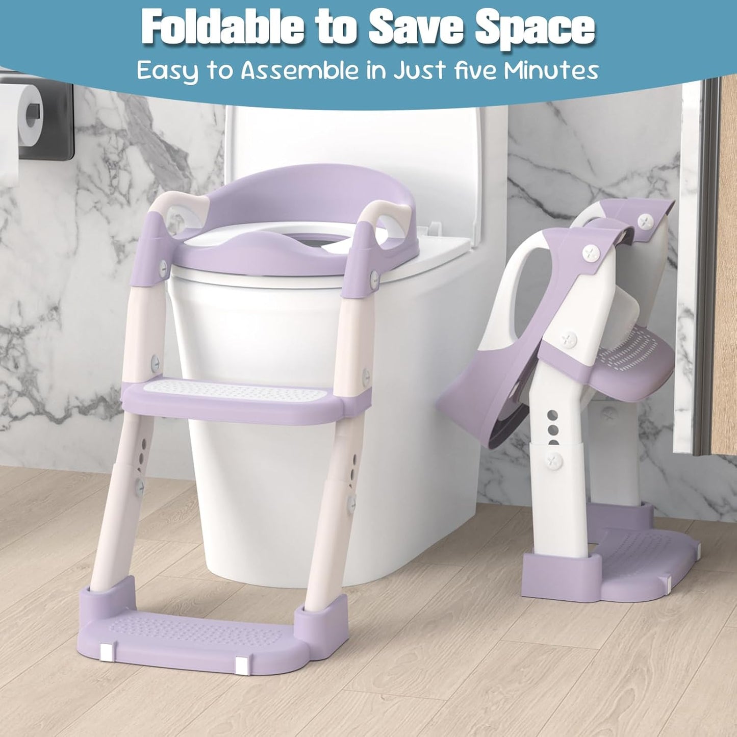 Potty Training Seat, Toddler Potty Training Toilet with Step Stool Ladder for Kids Boys Girls, 3 in 1 Foldable Toilet Seat Potty Chair with Urinals, Splash Guard, Handles, Anti-Slip Pad,Grey