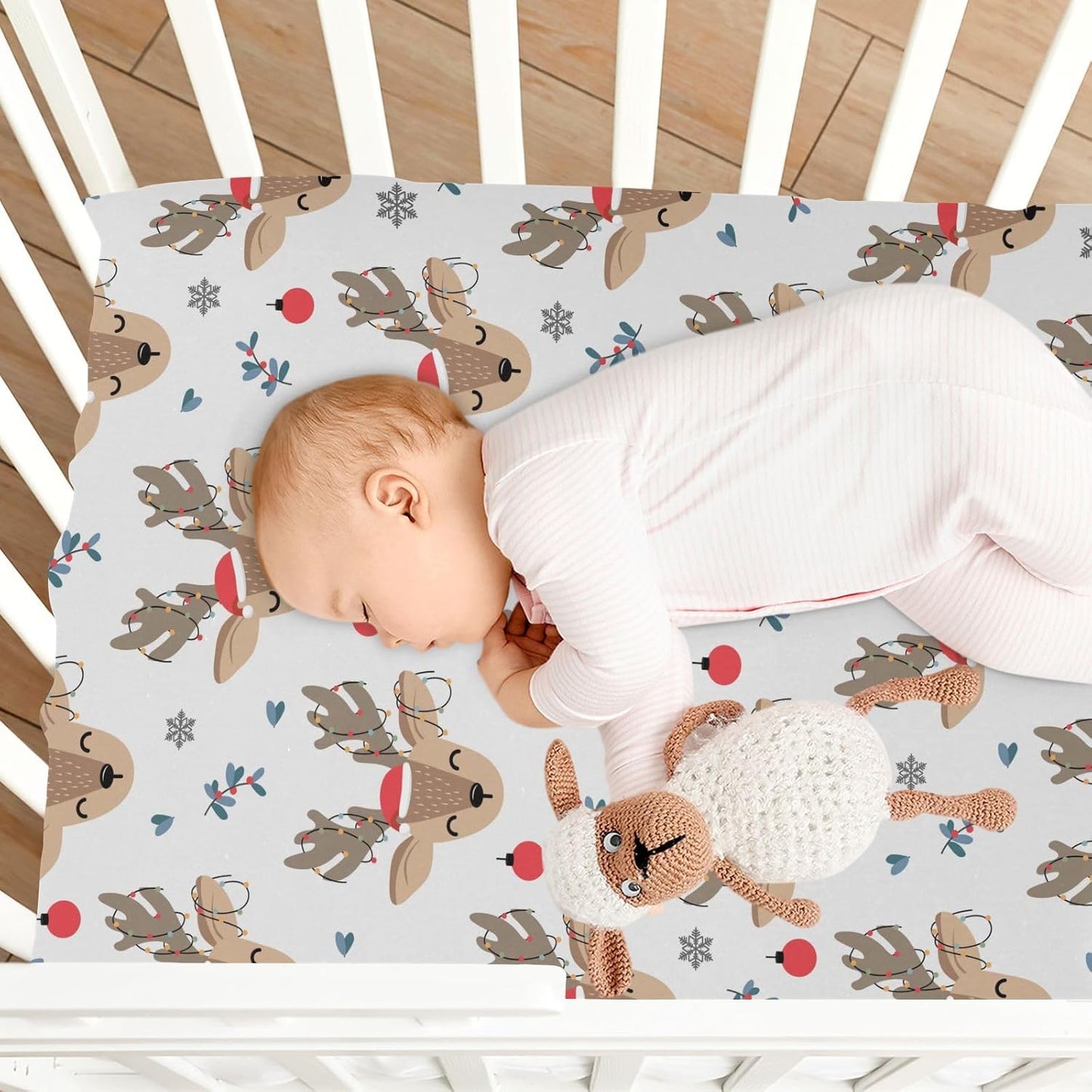 Fitted Crib Sheets Pink Checkered and Bows Stretchy Portable Playard Sheets for Baby Toddler, Breathable Soft Mini Crib Mattress 39 x 27 in for Boys and Girls