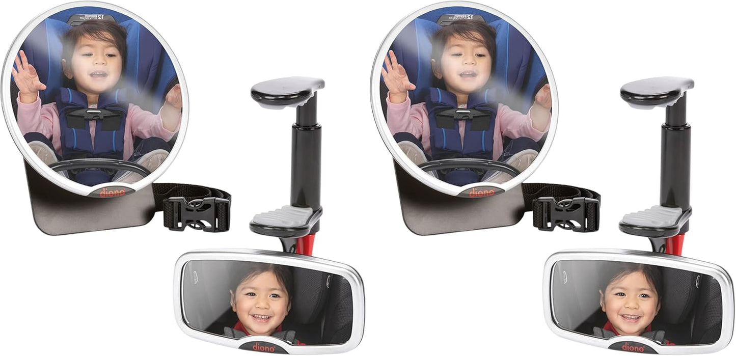 Diono Baby Car Mirror 2 Pack, Includes Safety Car Seat Mirror for Rear Facing Infant & See Me Too Rear View Baby Mirror Both Fully Adjustable with Wide Crystal Clear View, Shatterproof, Crash Tested
