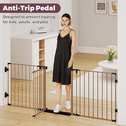 78" Extra Wide Baby Gate, Dog Gates Indoor for Doorways Stairs, Essential Safety Gate for Child, Hardware Mounted Adjustable Pet Gate with Anti-Trip Pedal, 28'' Tall 3 Metal Panels Brown