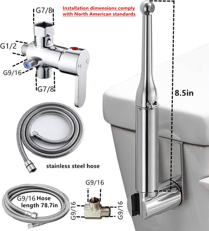 Brass Handheld Bidet Sprayer-Chrome Finish, Hot and Cold Water Mixer Valve Included，8.2inChrome Toilet Spray Gun,
