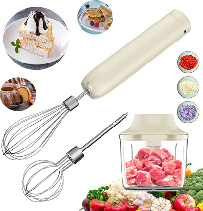 Hand Mixer with Whisk and Forther Wand,Electric Whisk, Milk Frother, Hand Held Mixers,Cordless Hand Mixer, Whisks for Cooking, Mini Mixer,Stirrers Electric,Food Chopper, Baby Food Maker,4-Speed, 10Oz