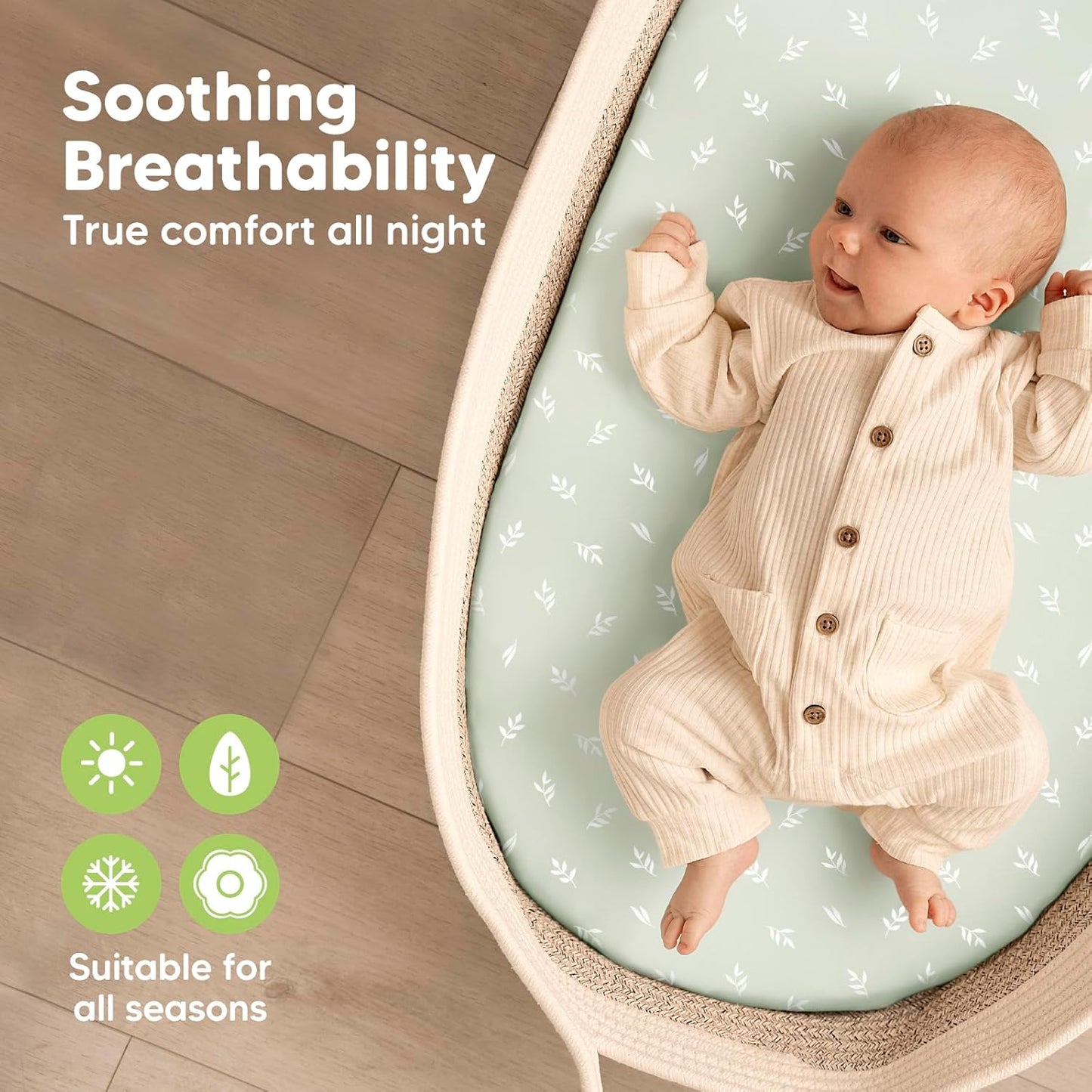 2-Pack Organic Bassinet Sheets for Girls, Boys - 100% Cotton Bassinet Mattress Sheets Compatible with Halo Bassinest Swivel Sleeper, Graco, Baby Delight, Chicco, Unisex Fitted Bassinet Sheets (Elly)
