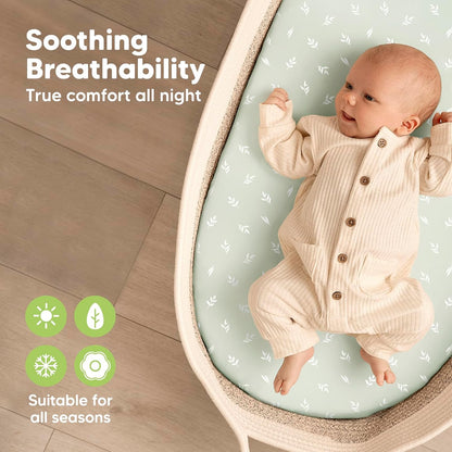 2-Pack Organic Bassinet Sheets for Girls, Boys - 100% Cotton Bassinet Mattress Sheets Compatible with Halo Bassinest Swivel Sleeper, Graco, Baby Delight, Chicco, Unisex Fitted Bassinet Sheets (Elly)