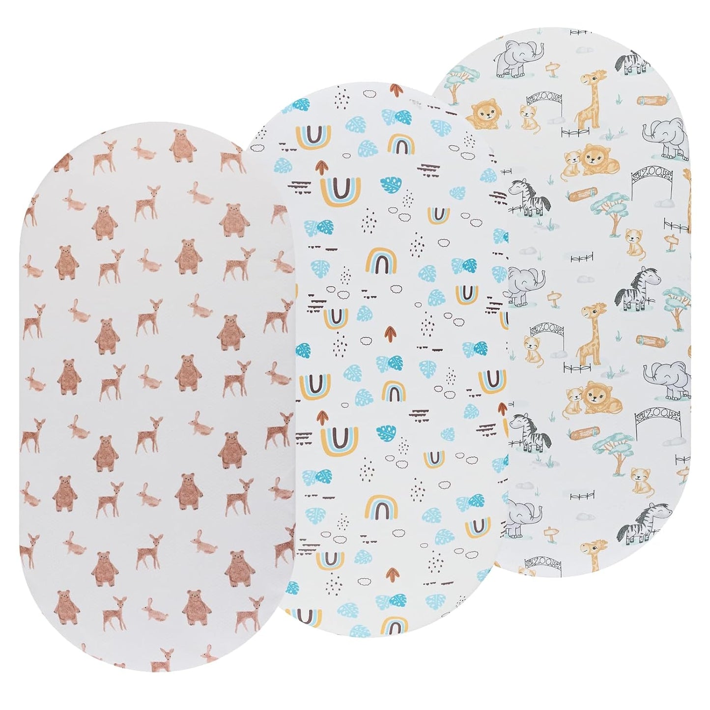 Onacosht Stretchy Bassinet Sheets 33" x 19" Compatible with Mika Micky, KoolaBaby (3 in 1), BabyBond, HARPPA and RICUTON Bedside Bassinet, 3 Pack for Baby Boy and Girl, Pink Floral