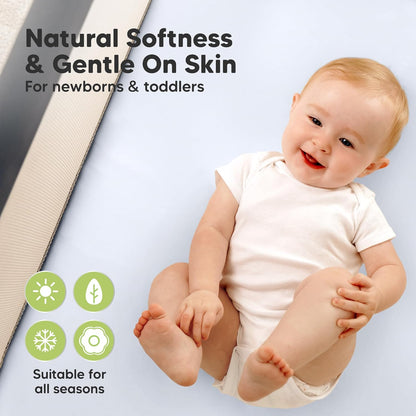2 Pack and Play Sheets, Waterproof Mini Crib Sheets Fitted - 38x26 Organic Cotton Pack N Play Sheets for Graco Pack and Play Mattress, Playard Baby Crib Sheets,Neutral for Boy,Girl,Toddler(KeaSafari)