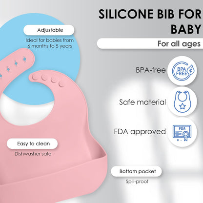 Bluet B- Silicone Baby Feeding Set with Pacifier - Baby Led Weaning Supplies - Baby Spoons, Suction Bowl - Plate - Baby Utensils Set - Silicone Feeding Set for Baby First Foods - 11pcs - Purple