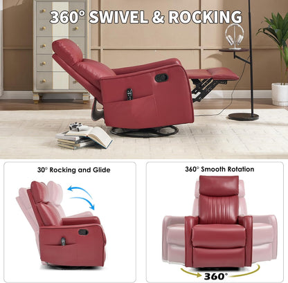 Trustyue Swivel Rocker Recliner Chair, 360° Swivel Recliner with Heat and Massage, Rocker Recliner Nursery Glider Chair with Side Pockets for Living Room (Beige, Fabric)