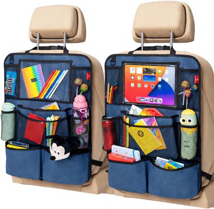 Helteko Backseat Car Organizer, Kick Mats Back Seat Protector with Touch Screen Tablet Holder, Back Seat Organizer for Kids with 9 Storage Pockets, Travel Accessories (2 Pack, Violet)