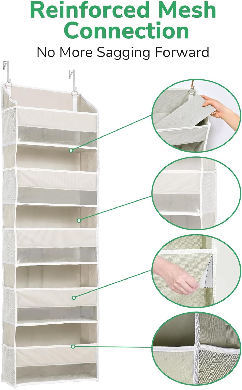 ULG 1 Pack Over Door Organizer with 5 Large and 10 Mesh Side Pockets, 44 lbs Weight Capacity Hanging Storage with Clear Window Kids Toys, Shoes, Diapers, Dark Grey, 5 Layers