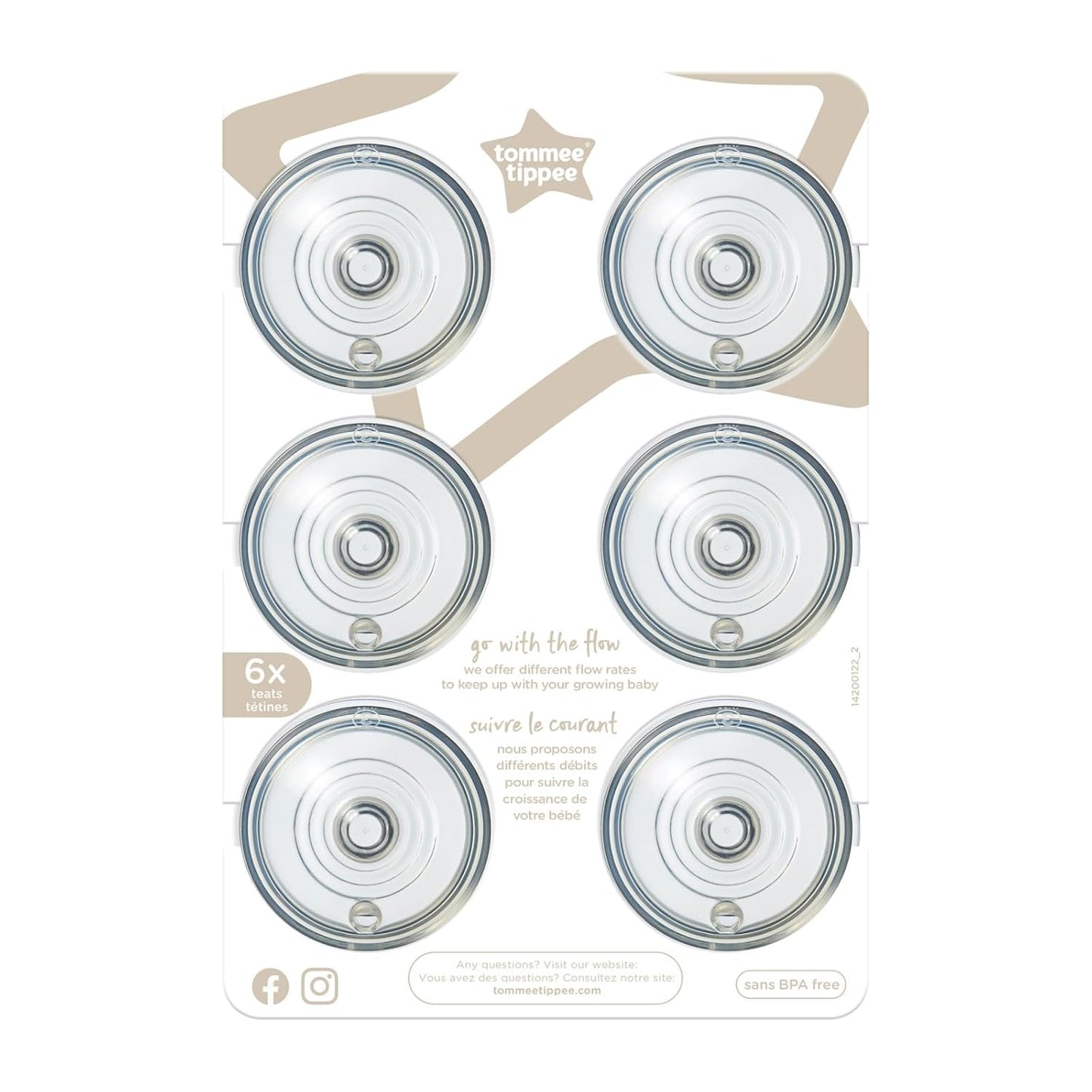 Tommee Tippee Natural Start Baby Bottle Nipples, Breast-Like for A Natural Latch, Anti-Colic Valve, Soft Silicone, Medium Flow, 3+ Months, Pack of 6