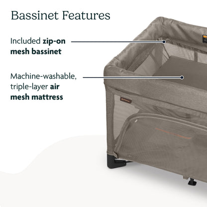 UPPAbaby Remi Playard | Deluxe 3-in-1 Portable Playard, Bedside Bassinet + Travel Crib| Mesh Bassinet, Mattress, Organic Cotton Mattress Cover + Storage Bag Included | Charlie (Sand Mélange)