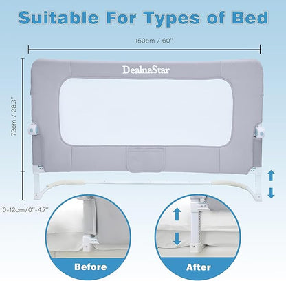 Bed Rail for Toddlers,Foldable Baby Bed Rail-60in/150cm Height Adjustable Safety Guard for Kids, Universal Fit Twin/Full/King/Queen Beds.
