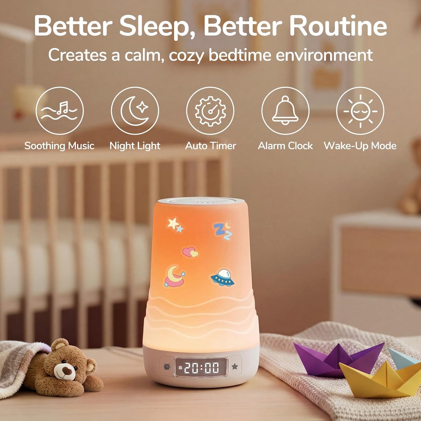 Mewaii White Noise Sound Machine Baby & Adult, 100 Soothing Sounds, AI Cry Detection, App Control, 360° RGB Night Light, Sleep Routine Builder, Alarm Clock for Home Nursery Travel Baby Essentials Gift