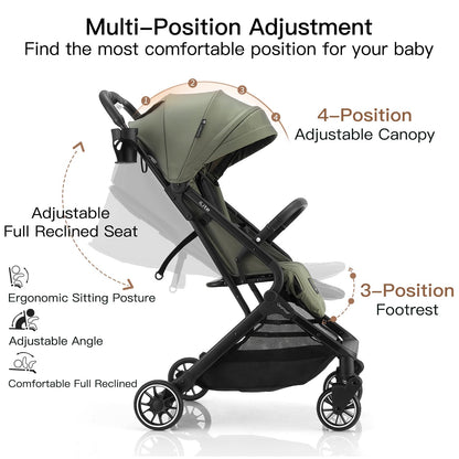 Gromast Compact Fold Baby Stroller, Lightweight Travel Toddler Stroller with One-Click Fold, Extendable UPF50+ Canopy, Cup Holder, UV Protected and Waterproof, One-Hand Folding - Blue