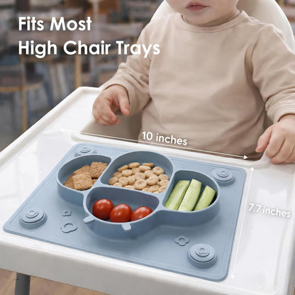 ROCCED Suction Plates for Baby Placemat Spoon Fork Set for Toddlers, Silicone Baby Plates with Suction Baby Dishes for Kids Plates-pale mauve