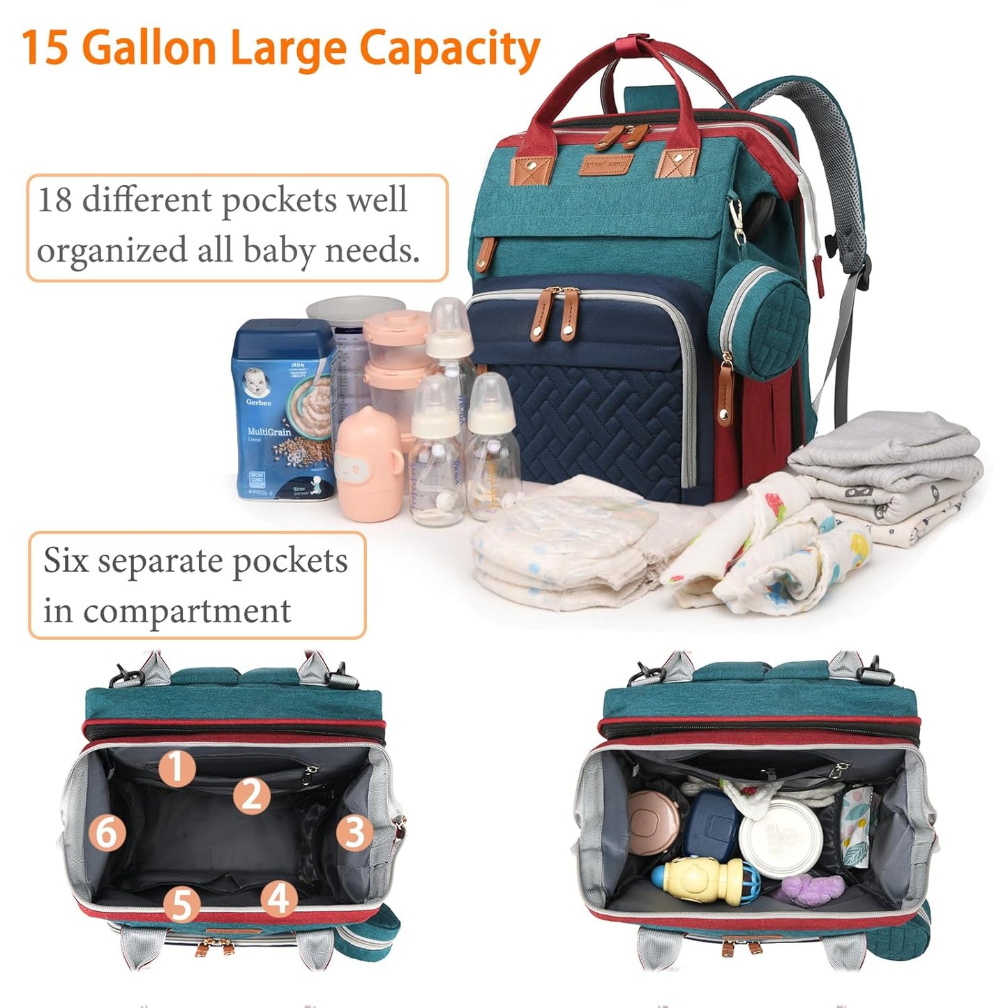 Astro alan Baby Diaper Bag with Changing Station, Waterproof Diaper Bag Backpack for Moms Dads with USB Charging Port, Baby Shower Gifts, Large Capacity diaper backpack, Grey