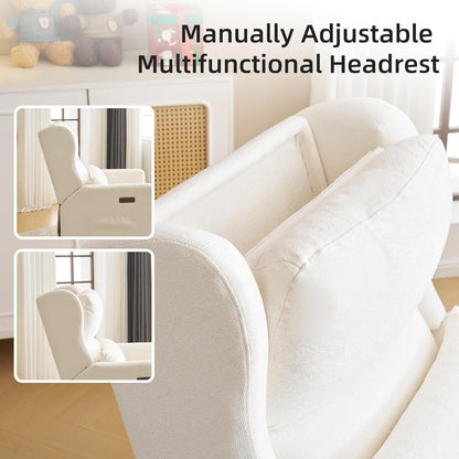 Large Glider Rocker Recliner,Rocking Chair Nursery with Adjustable Headrest,Swivel Rocker Recliner with Lumbar Support,Manual Nursery Rocker Recliner for Living Room& Bedroom,Chenille White
