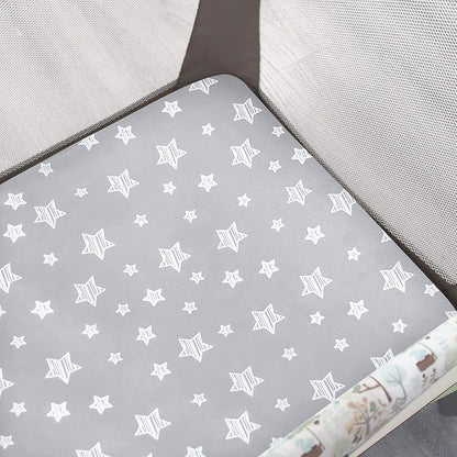 Pack and Play Sheets, 2 Pack Mini Crib Sheets, Stretchy Playard Fitted Sheet, Compatible with Graco Pack n Play, Soft and Breathable Material, Planet & Flower