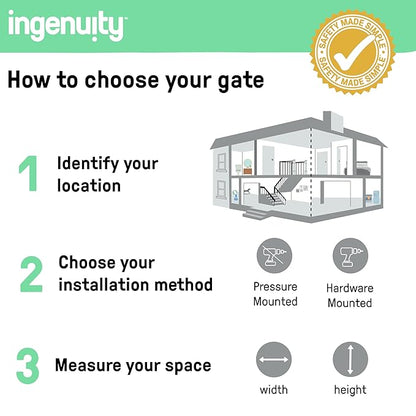 Ingenuity Decorative Extra Tall Baby Gate & Dog Gate, 28.5"-48" Wide, 36" Tall, Hardware or Pressure Mounted, Install on Top or Bottom of Stairs, Banister, or Doorway - White