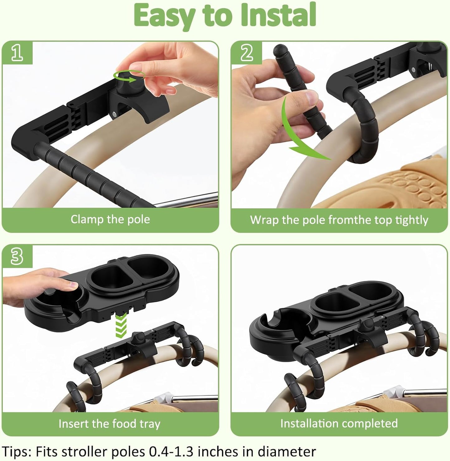 JACZZO Universal Stroller Snack Tray with 3 Detachable Silicone Bowls, Anti-Slip Silicone Grips & Cup Holder, Stroller Attachment for Nuna, Uppababy, Travel Essentials for Baby, Stroller Accessories
